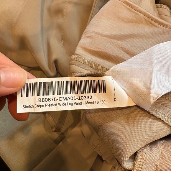 Quince Stretch Crepe Pleated Wide Leg Pants Beige Women's 8 Pockets High Rise - Picture 8 of 9